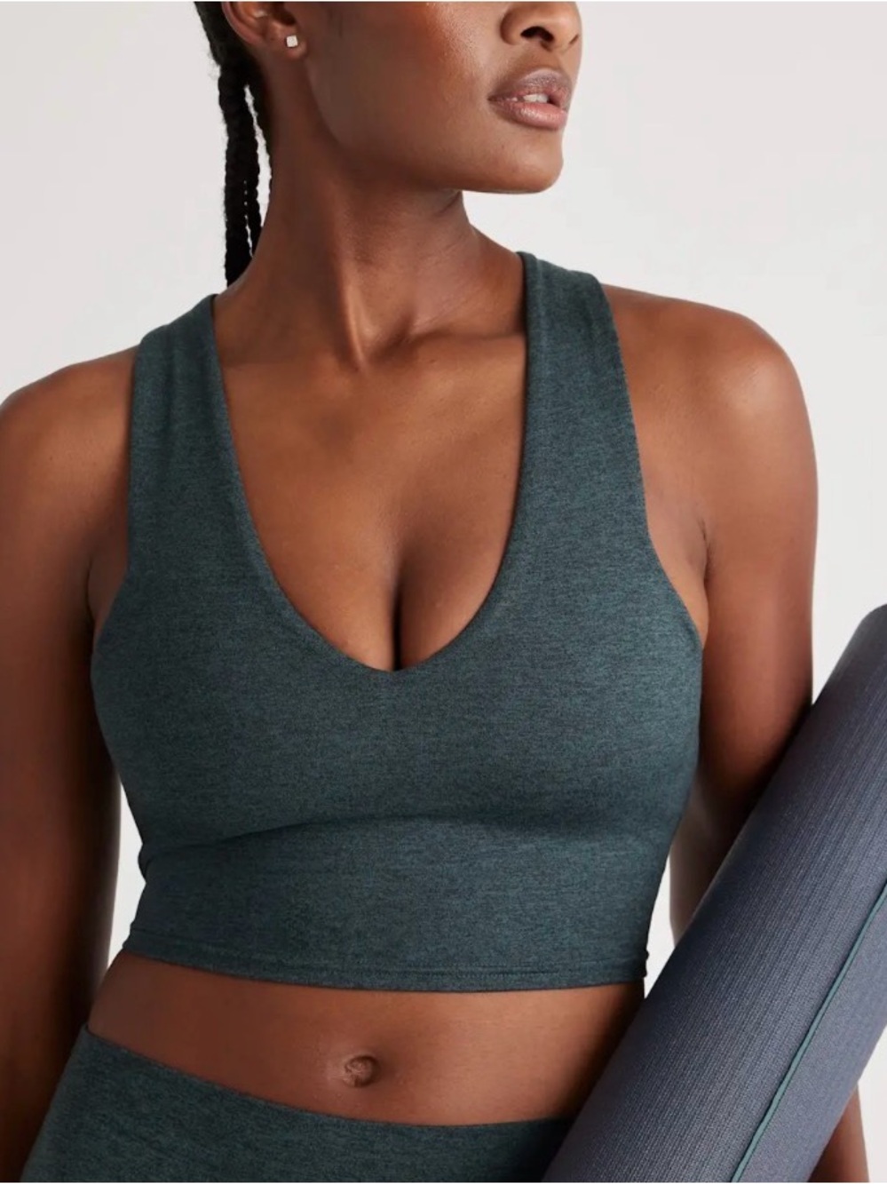 Quince Ultra Soft V-Neck Cropped Tank Heather Green Size M EUC
